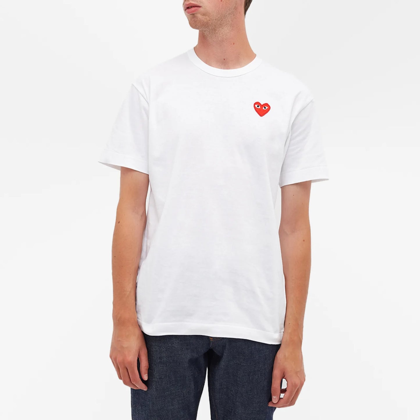 COMME DES GARCONS PLAY BASIC LOGO TEE WHITE & RED