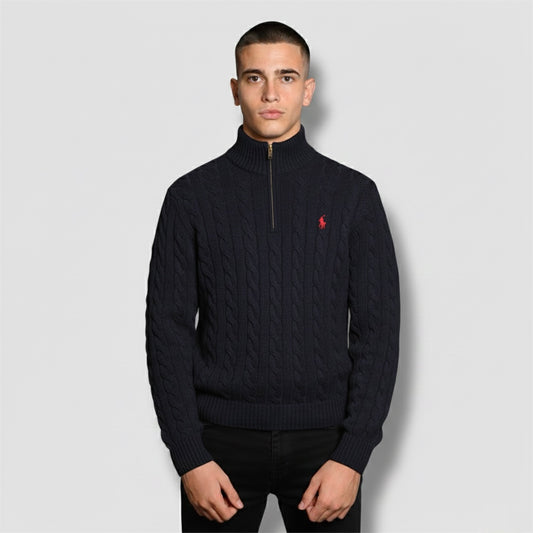 Ralph Lauren cable knit quarter zip sweater navy blue