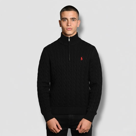 Ralph Lauren cable knit quarter zip sweater black