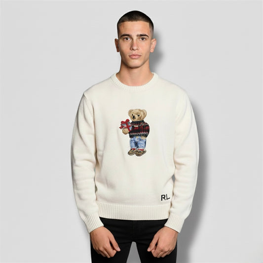 Ralph Lauren bear sweater white blue