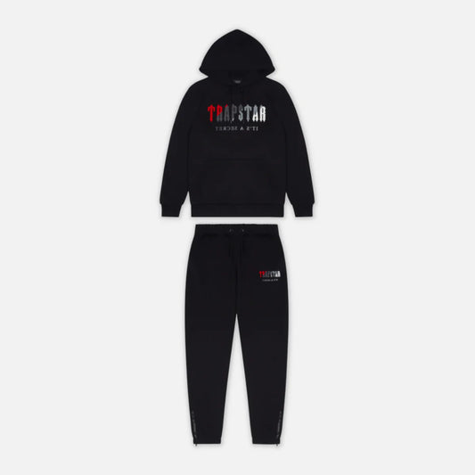 TRAPSTAR BLACK / RED CHENILLE DECODED HOODED TRACKSUIT